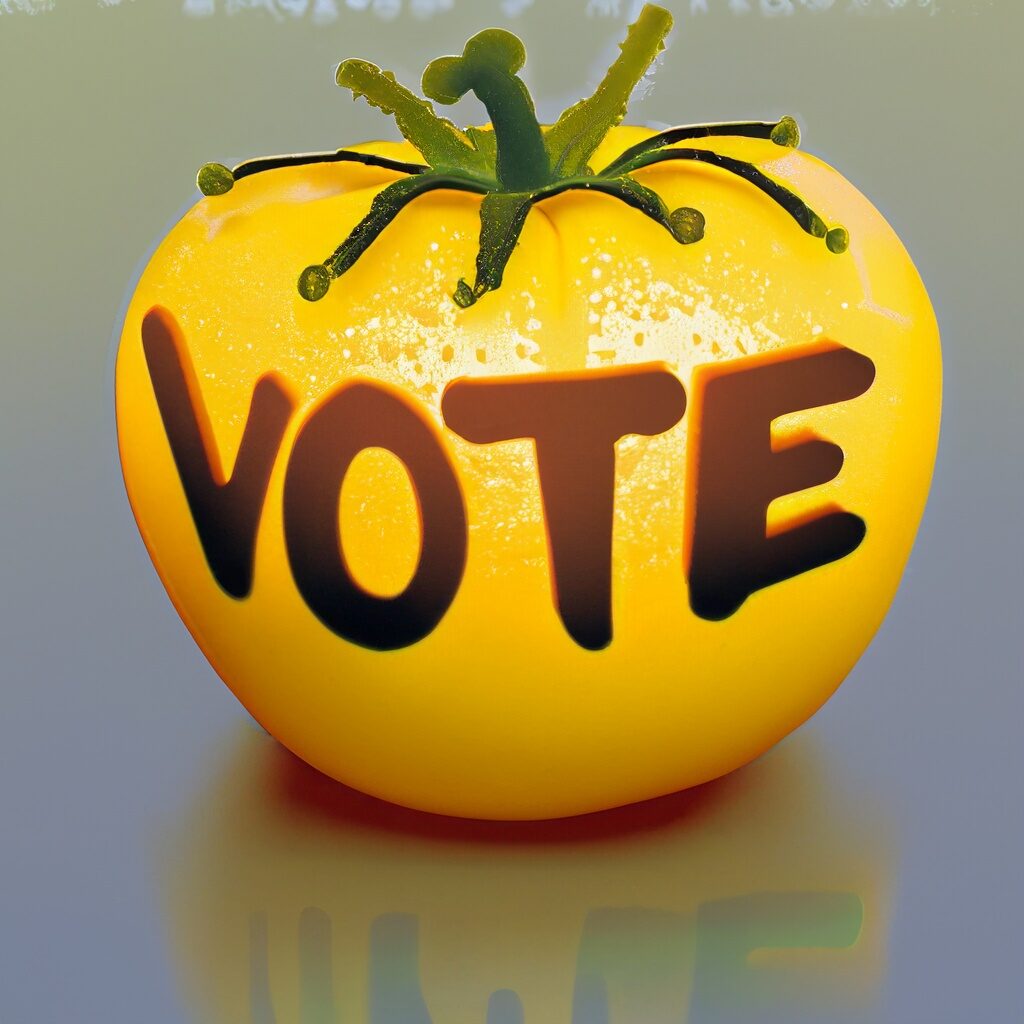 Firefly yellow tomato that says -Vote- 83884